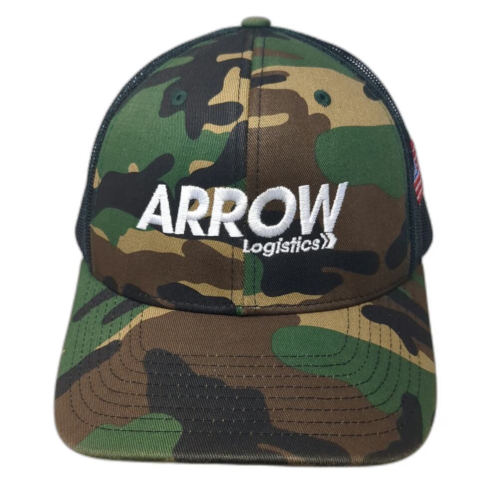 Richardson Trucker Hat Green Camo USA Flag One Size Arrow Logistics Snapback